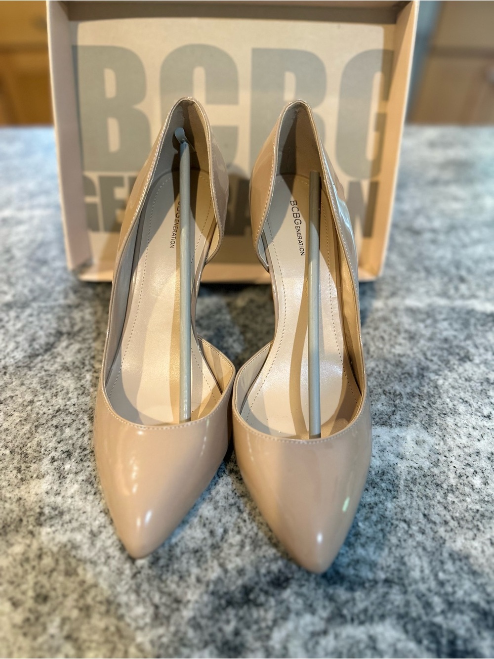 BCBGeneration Nude Patent Pointed-Toe Pumps